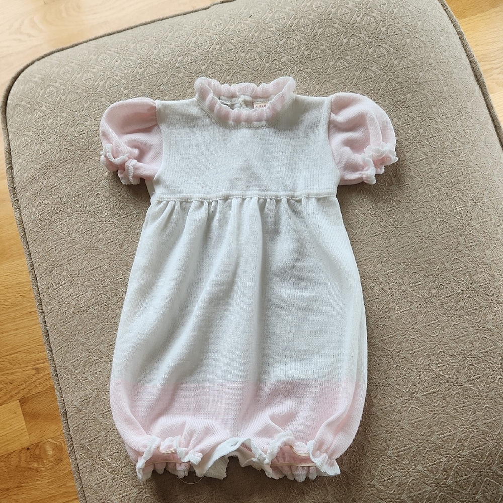Beautiful Vintage White and Pink Baby Romper